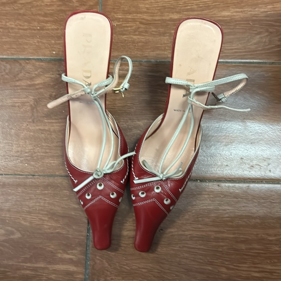 Prada kitten heels size 37 red beige cream - Picture 11 of 15